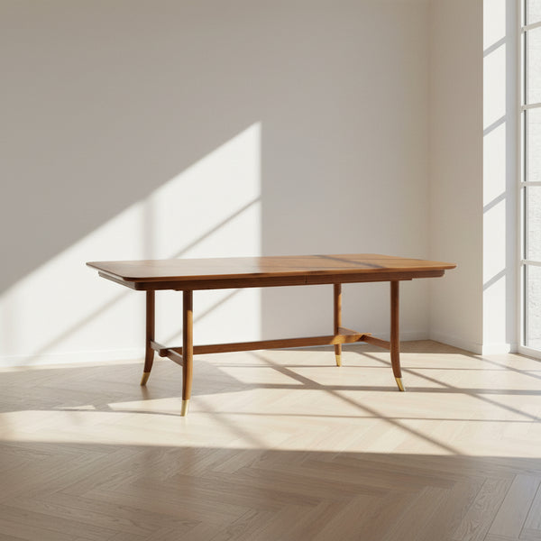 Table de salle à manger rectangulaire en cerisier massif du milieu du siècle avec pieds sabres et rallonge